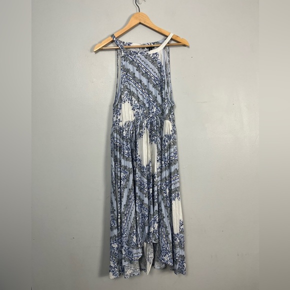 New torrid blue/white Midi Challis High Neck Dress size 00 - Picture 4 of 10